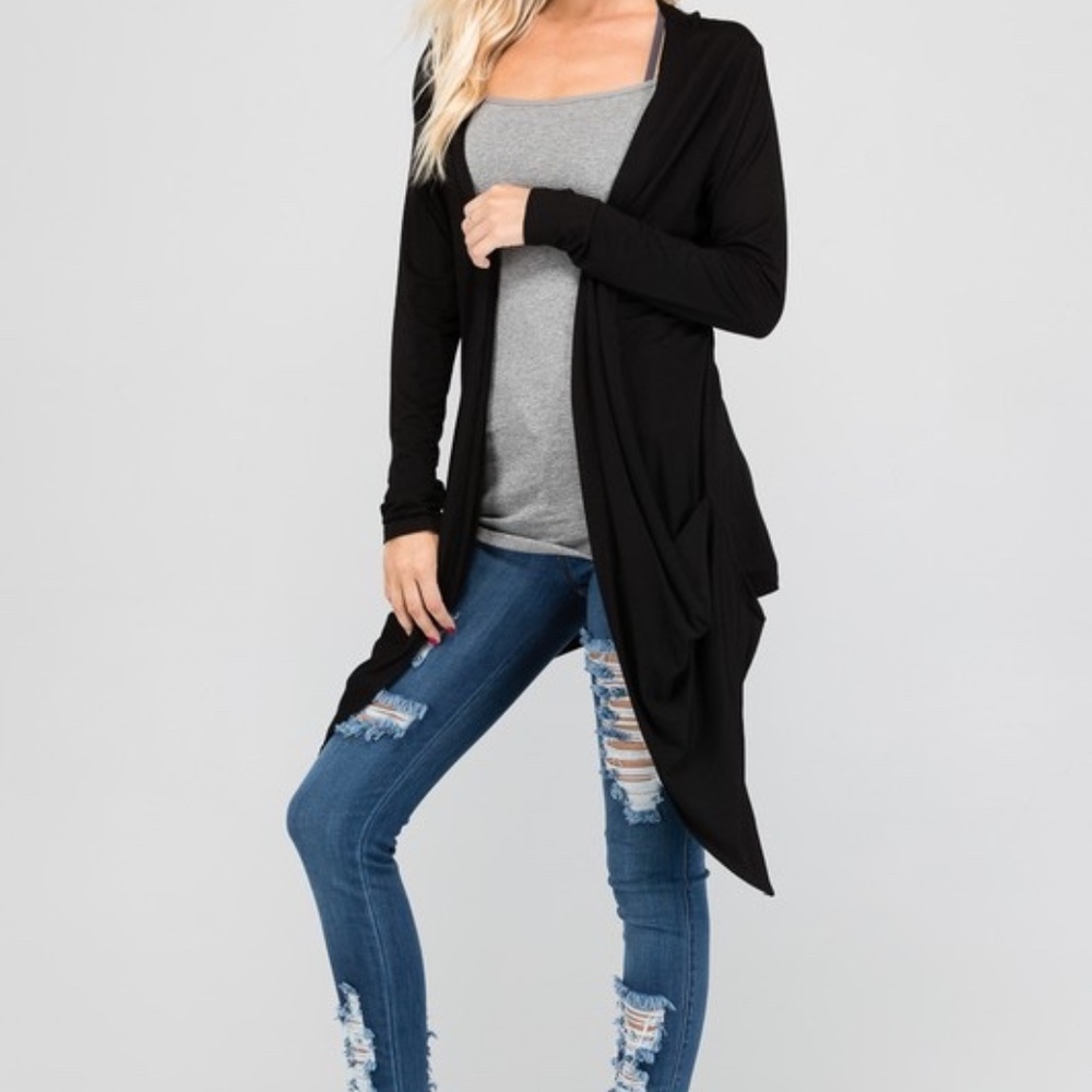 NWT Black Draped Cardigan w/ Hidden Front Pockets
